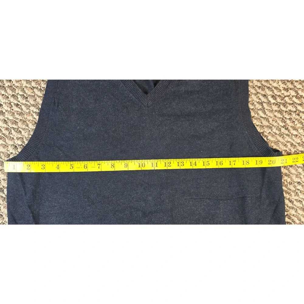 Eddie Bauer Mens M Cotton Cashmere V Neck Sweater Vest Navy Preppy Classic